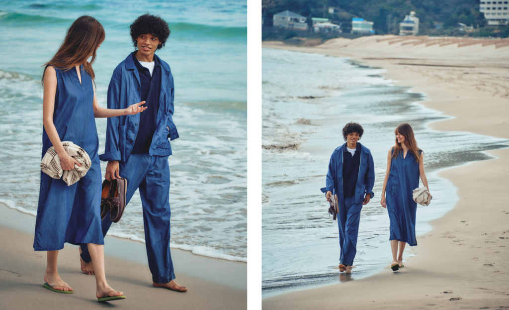 (左画像の左から：LIFAデニムワンピース、LIFAデニムワークジャケット、LIFAデニムパンツ)